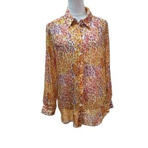 Sheer Floral Print Button Down Blouse Long Sleeve Lightweight Top